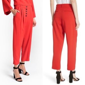 A.L.C. Russel Pleated Crepe High Rise Button Fly Cropped Pant Flame Red